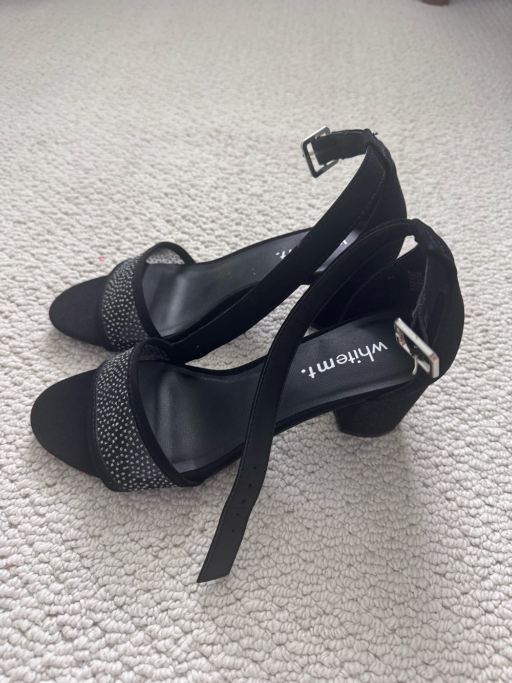 Black Ankle-Strap Sandals with Sparkle Toe Strap - Picture 2 of 4